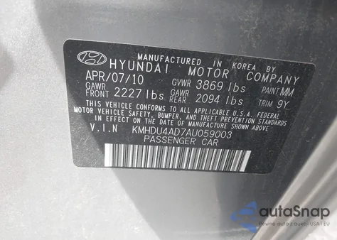 2010 Hyundai Elantra Gls from USA, damaged, VIN KMHDU4AD7AU059003